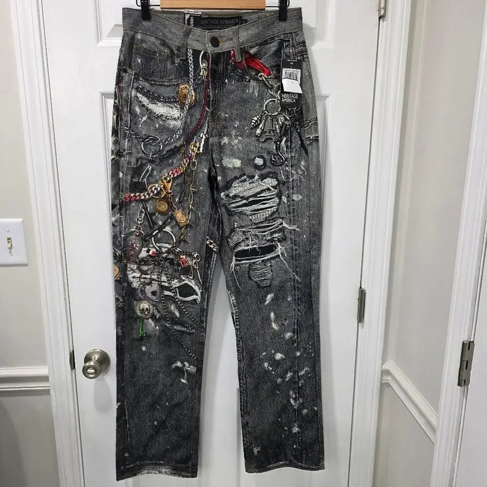 Heritage America Men's Distressed Graphic Jeans - Men's 30x33 NWT